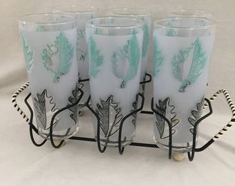 Mid Century Barware / Glasses with Caddy