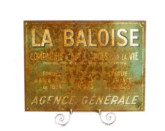 Old metal sign rusty french Panel advertising vintage 1940 - old advertising sign - Decor shabby chic industrial loft