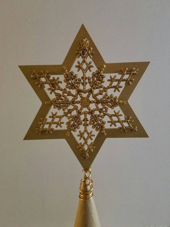 Gold Star of David Tree Topper with Snowflake for