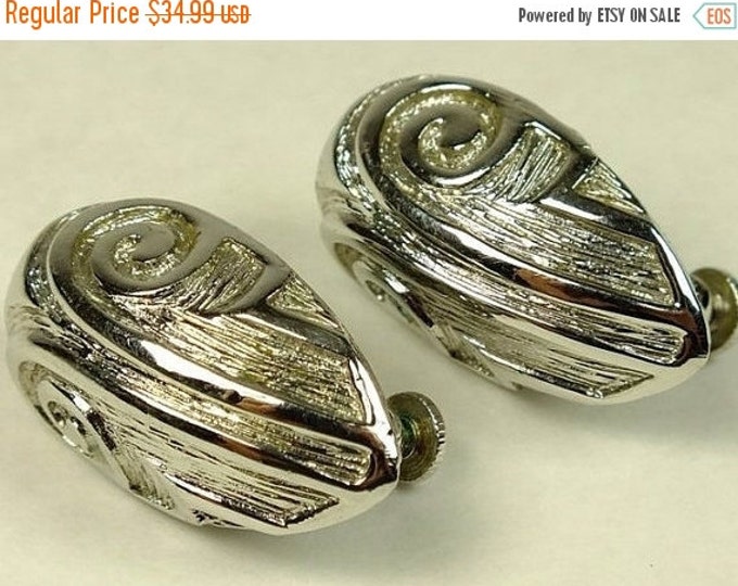 Storewide 25% Off SALE Vintage Polished Silver Tone Designer Signed Coro Clip Earrings Featuring Etched Dome Shell Design