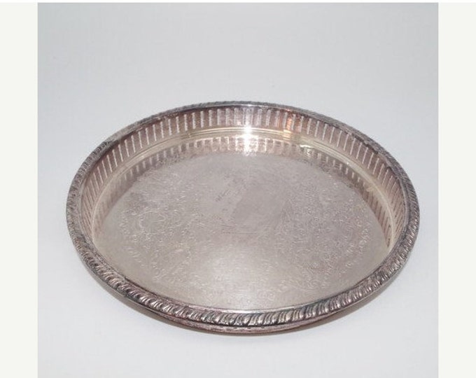 Storewide 25% Off SALE Vintage Silver Plated F.B. Rogers Silver Company Inscribed Round Serving Platter Featuring Contemporary Style Pierced