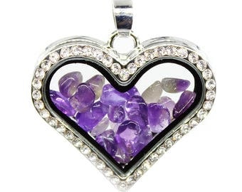 Amethyst Glass box frame heart-shaped diamond crystal pendant, Wholesale Crystal Locket Supply,35x30mm,BC1-48