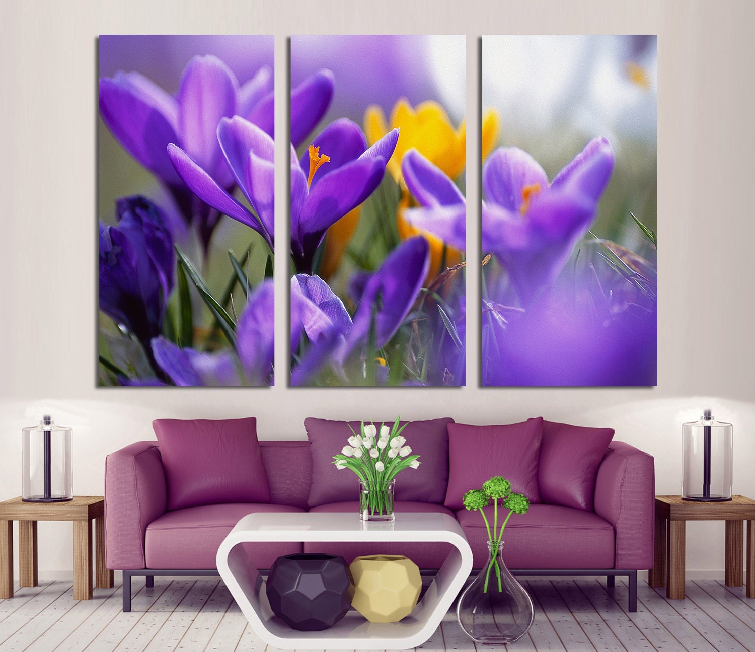 3 Panel Canvas Split Tropical Spring Flower Wall art