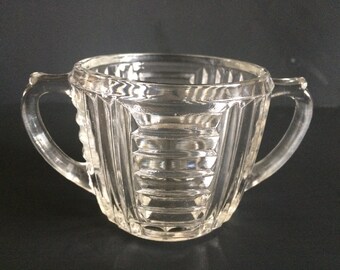 Vintage Clear Glass Art Deco Sugar Bowl by Anchor Hocking Pattern # AHC34 -Vertical and Horizontal Ribbed Pattern