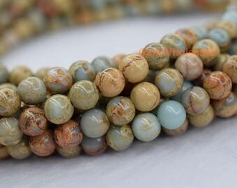15.5" Blue Aqua Terra Jasper round beads 8mm/10mm, blue African opal beads, blue impression jasper round beads