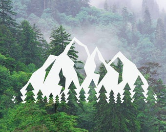 Mountain Tree Decal, Mountain Tree Range Decal, Adventure Decal, Nature Decal, Car/Laptop/MacBook Decal Tree Mountains Sticker