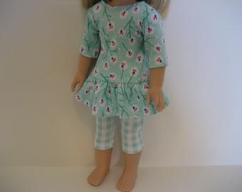 14.5 Inch Doll Clothes - Soft Aqua Print Dress Outfit made to fit dolls such as the Wellie Wishers doll clothes