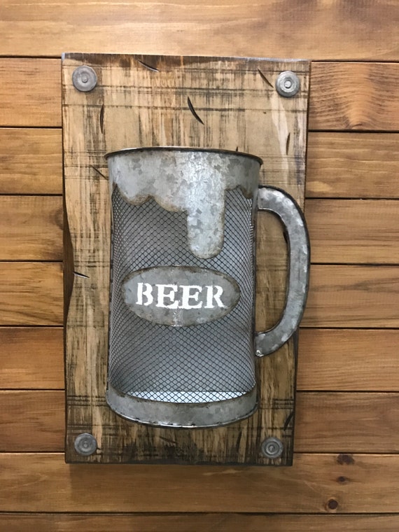 BEER Mug Bottle CAP Holder Stein Shapped Metal Reclaimed