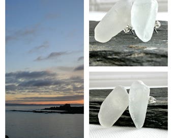 Big sea glass stud earrings, Sea glass jewellery, Mermaid earrings, Girlfriend gift, Natural jewellery, Beach Glass earrings, Vegan earrings