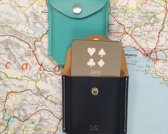Personalised Leather Playing Card Case With Playing Cards