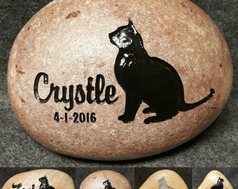 SITTING Kitty CAT MEMORIAL Stone sizes 8" or 6" (approx size) Engraved Personalized with Name and option to add Date
