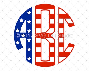 Font SVG, 4th of July Circle Monogram Font SVG, Circle Letters svg, Digital Font cut files for Cricut and Silhouette, svg files