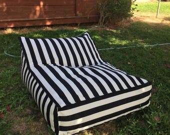 OUTDOOR FURNITURE, outdoor bean bag chair,black and white striped fabric, bean bag chair, outdoor pillows,patio furniture,home decor