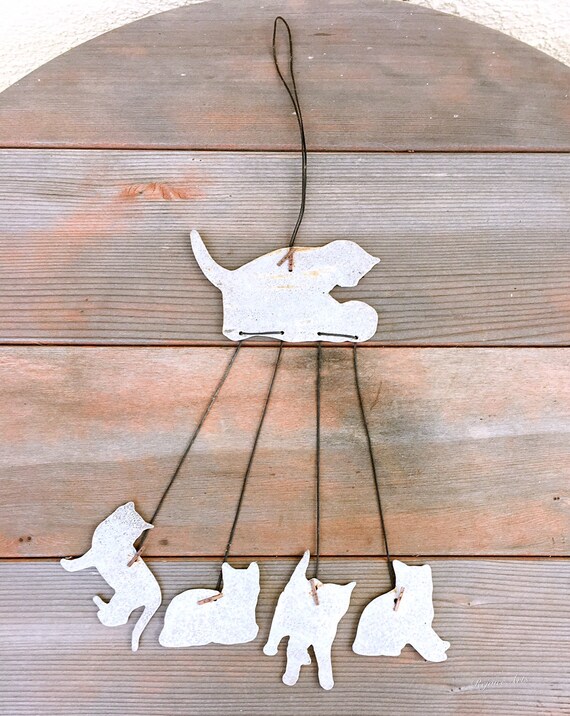 Vintage Pewter Cats Wind Chime