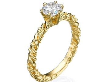 Engagement ring, Diamond ring, Diamond engagement Ring, Solitaire Ring, Twisted ring, 14k Ring, Yellow gold ring, Diamond yellow ring