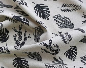 Cactus cotton linen fabric Scandinavian fabric Black cactus print Nordic fabric Home decor fabric by a half yard - 1/2 yard