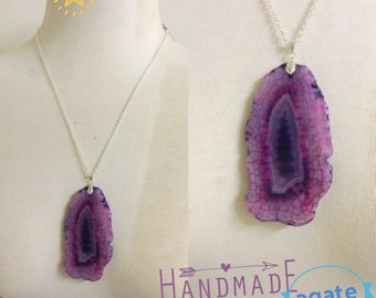925 silver necklace with agate stone pendant