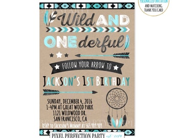 Wild One Birthday Invitation Boy Dream Catcher Boho 1st Birthday Invitation Boy Tribal Arrow Boho 1st Birthday Boy Wild One Birthday Party
