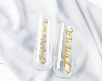 Personalized Champagne Flute | Bridesmaid Champagne Glasses | Bridal Party Gifts | Bridesmaid Gift | Getting Ready Wedding | Stemless