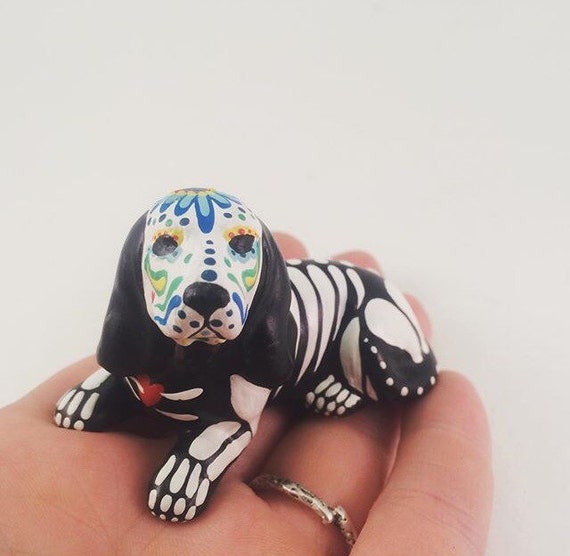 Day of the Dead Basset hound Dog Sugar Skull pet memorial Dia De Los Muertos sculpture Dog