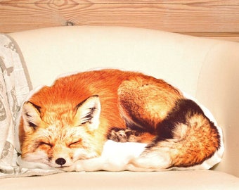 Awesome fox pillow, birthday gift for her, rustic home decor, woodland nursery decor, fox stuffed animal, forest animals, fox plush