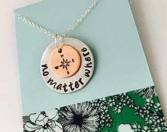 No Matter Where Necklace Hand Stamped Sisters Necklace Best Friends Necklace Mother and Daughter Necklace