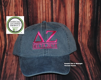 Embroidered Hat, Sorority Hat, Distressed Hat, Delta Zeta, Custom Hat, Unstructured Hat