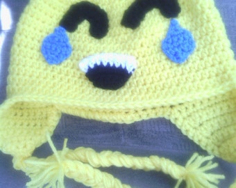Crocheted emoji laugh til you cry hat,crocheted character hat,child winter hat,adult winter hat,costume hat,handmade,made to order
