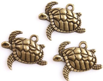 25 pcs Antique Bronze Turtle Charms