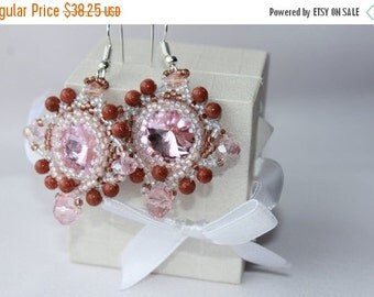 SALE 25% Blush Earrings Bridal Earrings Gift for her Tender earrings Wedding earrings Aventurine earrings Bead woven Earrings Sand