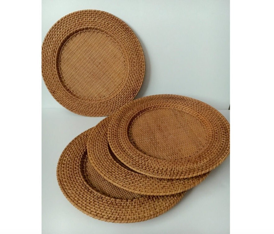 Vintage Rattan Plate Chargers 4 Table Place by KyriesTreasureChest