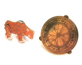 His Dark Materials double pin pack, Alethiometer/Golden Compass and Iorek Byrnison enamel pin