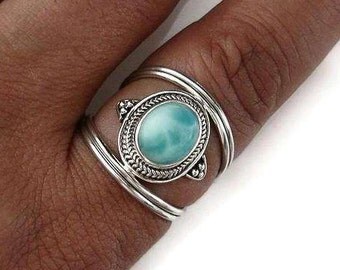 Larimar Nepali Style Silver Ring, Larimar Silver Ring, Caribbean Stone, Gemstone Jewellery, Boho Ring, Boho Jewellery, Mistry Gems, R29L