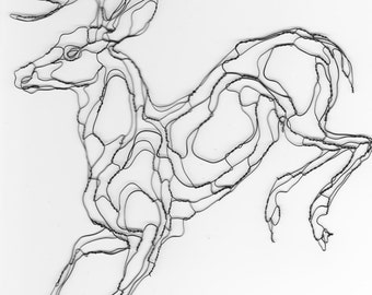 Jumping Buck 10in 2D deer wire sculpture by Elizabeth Berrien