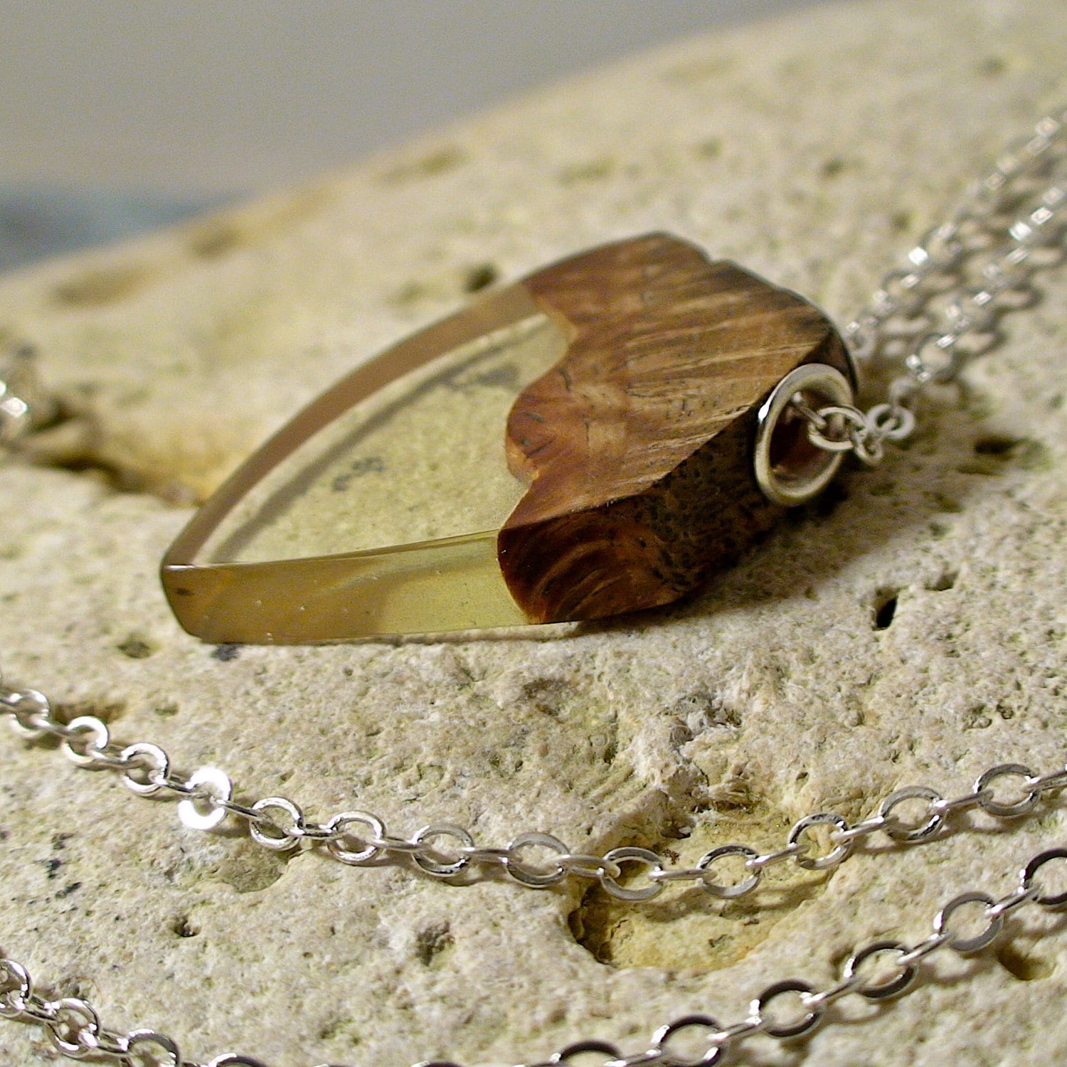 Light Yellow Oak Wood and Resin Necklace Natural Jewelry