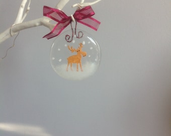 Fused Glass christmas ornament - fused glass christmas decoration - Reindeer - Christmas tree decoration - Christmas tree ornament