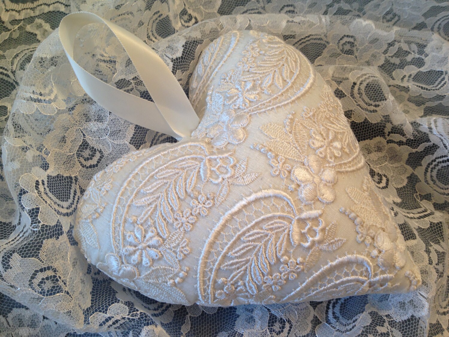 Ivory Lace Heart Pillow Victorian handmade heart Boudoir