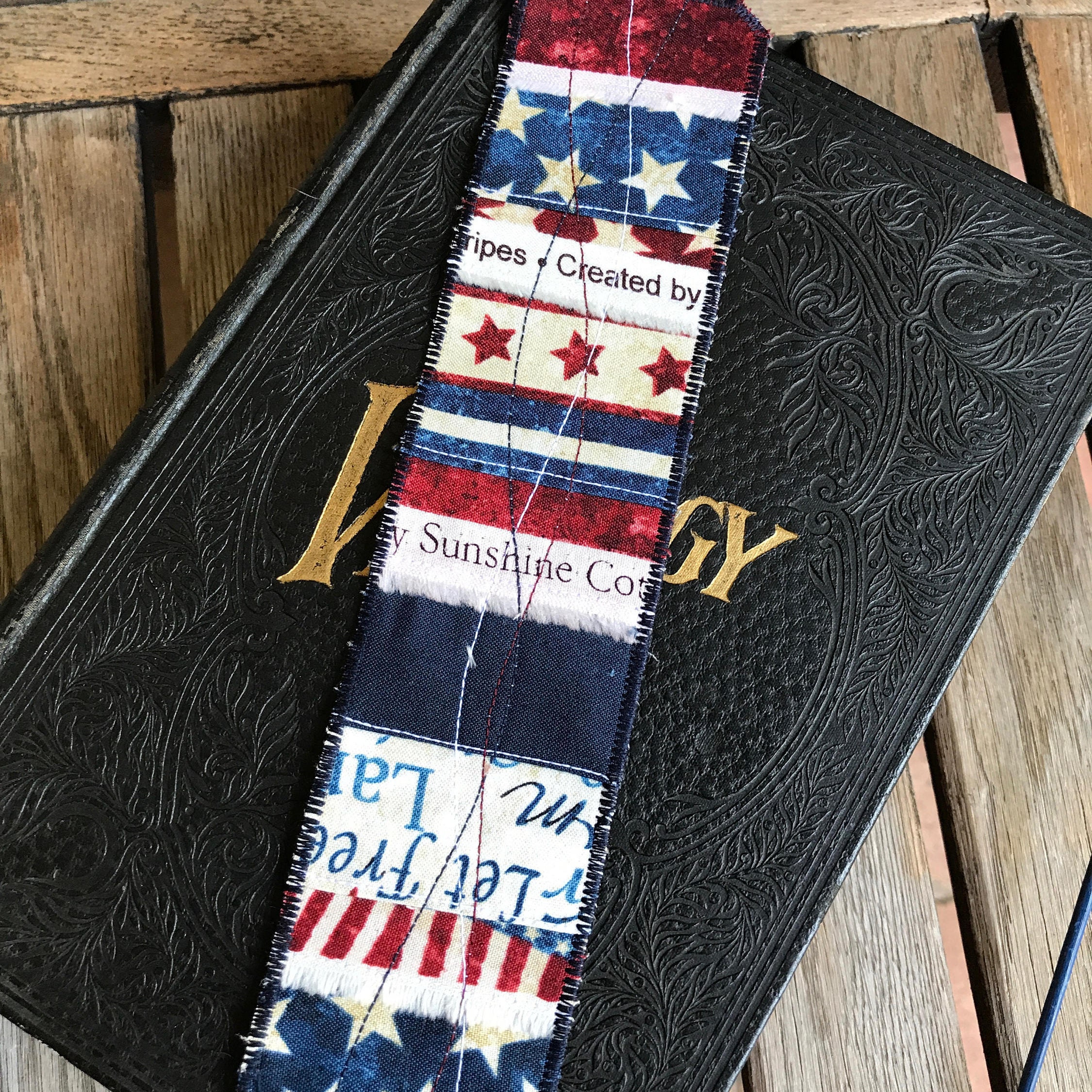Patriotic Bookmark Upcycled Selvage Fabric bookmark Red