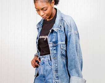 Wrangler trucker denim jacket / Vintage destroyed Wrangler jacket / Ladies denim jacket / Men's trucker jacket / Oversized jacket / Size XXL