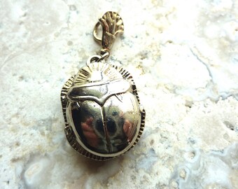 Vintage Sterling Silver Scarab Pendant Egyptian Scarab Necklace