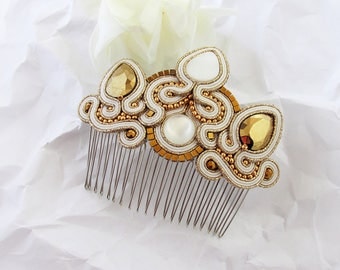 Gold hair comb Wedding hair piece Gift for bride Hair accessories wedding Gold bridal jewelry Soutache Romantic wedding gift for bridesmaid