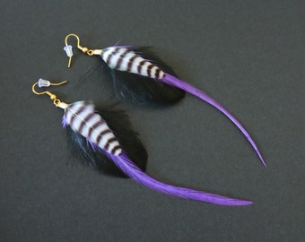 Boucles d'oreilles plumes de coq et d'oie / Rooster and goose feathers earrings