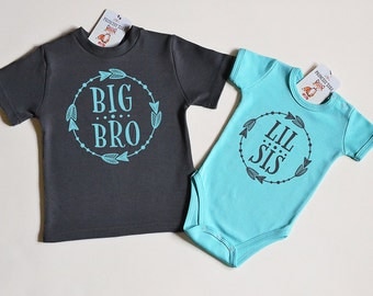 Big Bro Lil Sis Outfit. Big Brother Shirt & Little Sister Bodysuit Set. Sibling Shirts. Matching Brother Sister Gifts. Dark Gray And Mint