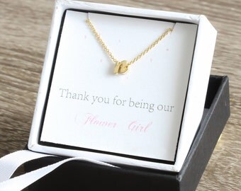 Flower Girl Gold Initial Cursive Letters Necklace, Flowergirl Gift Proposal Charm Jewelry Necklace, Personalized Name Necklace