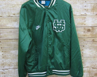 Vintage Nike Varsity Jacket - SIZE Large - Insulated Jacket - Streetwear - Nike Destroyer -GREEN BOMBER - Nike Beaverton