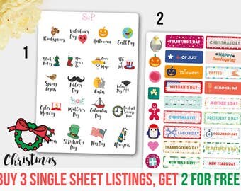 Holiday Stickers, Holiday Planner Stickers, USA Holiday Sticker Set, Holiday Stickers, Christmas Holiday Sticker, Planner Stickers