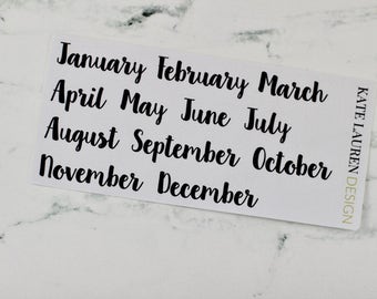 Script Month Lettering Stickers, Bullet Journal Stickers, Bullet Journal Planner Stickers, BUJO Planner Stickers, Script Month Names