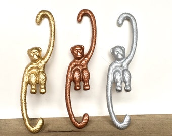 Monkey Plant Hanger - Pot Rack Hooks - Cast Iron Hooks - Barrel of Monkeys - Pot Hooks - Metal Plant Hanger - Monkey Decor - Patio Decor