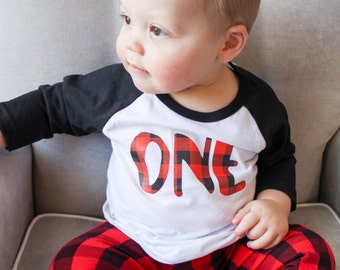 lumberjack birthday, lumberjack first birthday, buffalo plaid party, ONE, toddler boy, baby boy, plaid birthday shirt, birthday outfit