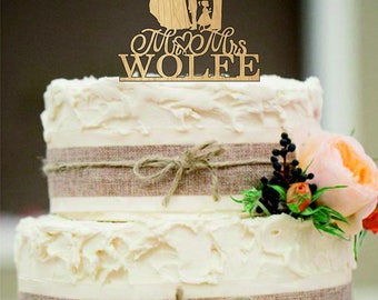 Mr and Mrs Wedding cake topper, Family Wedding Cake Topper, Bride and Groom with little girl and little boy silhouette, Rustic Wedding